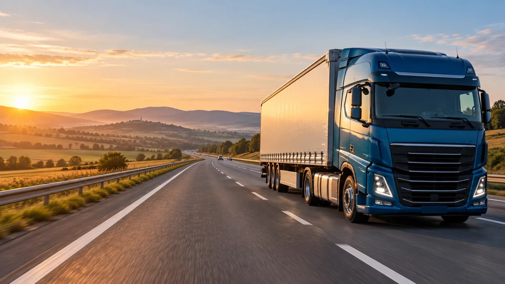 Illustration : camion de transport routier sur une route de campagne